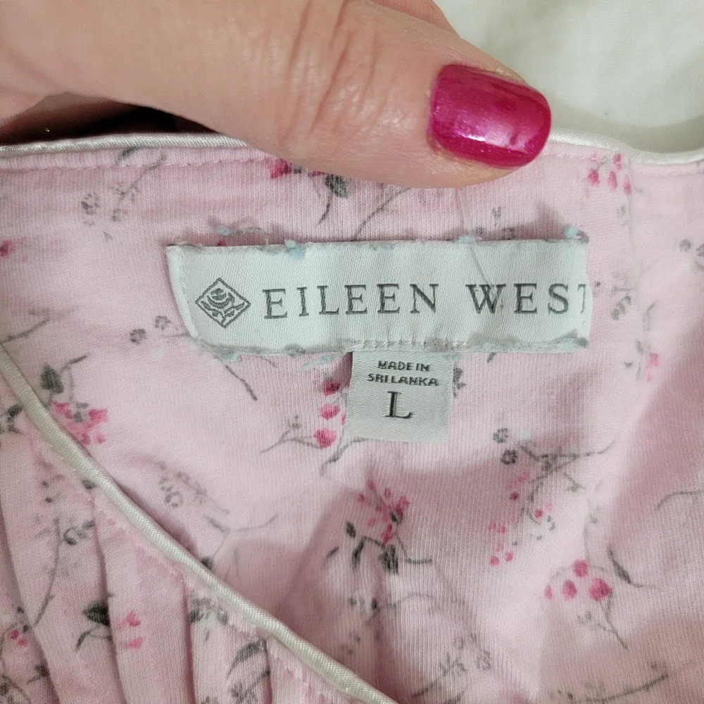 Eileen West Jersey Knit Long Sleeve Short Pink Floral Cotton Nightgown sz L EUC‎